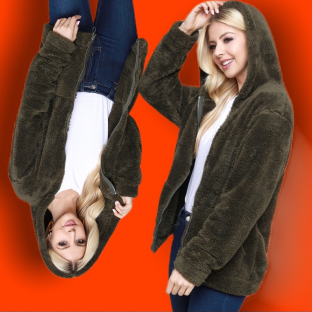 Plush Faux Fur Soft Blush Teddy Bear Zipper Jacket - Picture 8 of 9